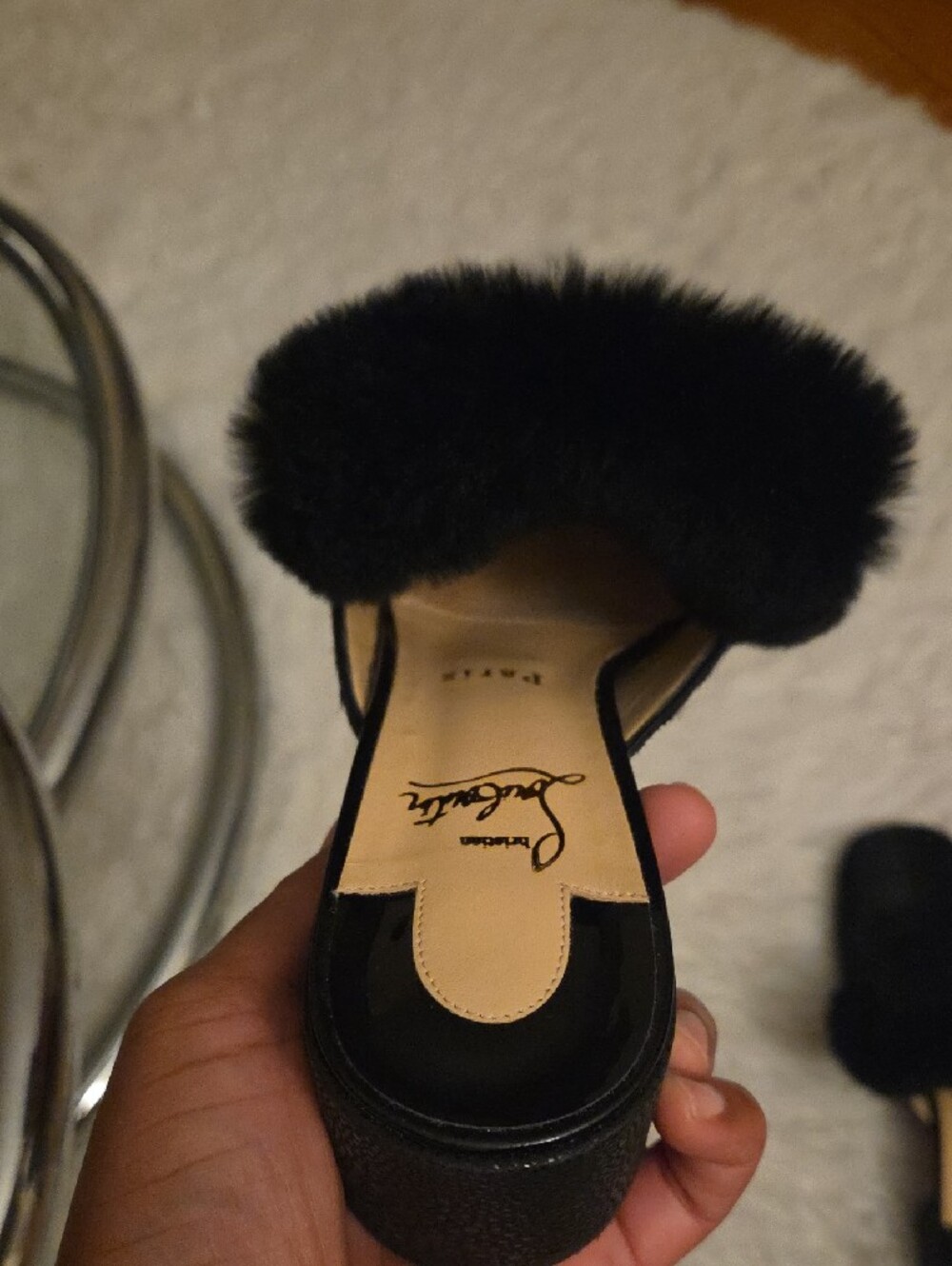 Black Fur Slide Mules - Women - Picture 2 of 7